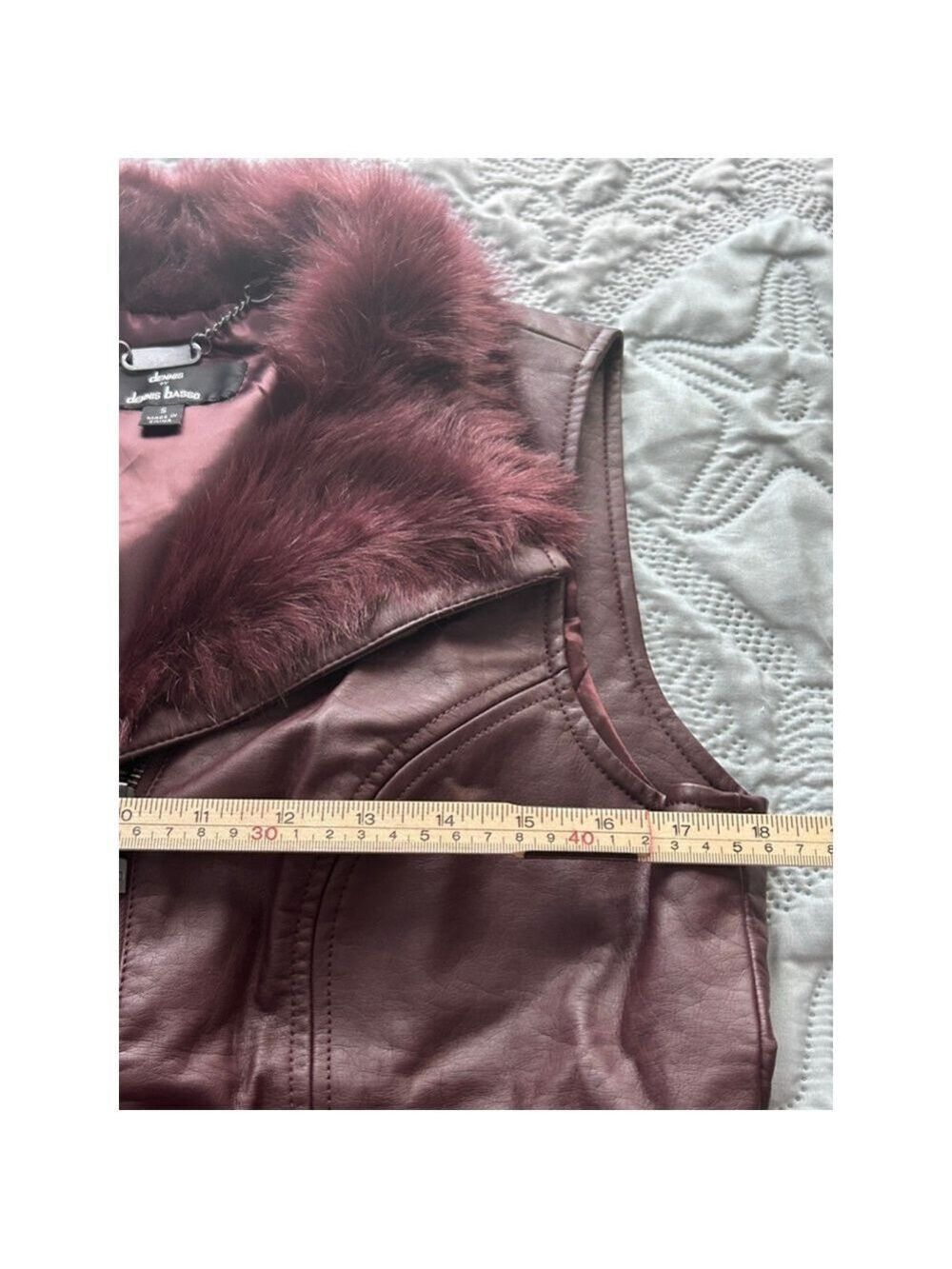 Dennis Basso Merlot Faux Leather Moto Vest Faux Fur Collar S - Picture 13 of 14